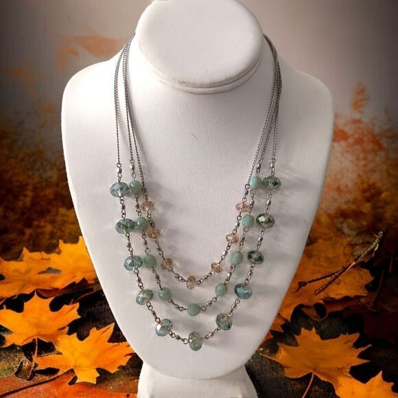 Glass Faceted Beaded Neckline Multi Strand Station Pastels Silver Tone Fairy - Picture 10 of 15